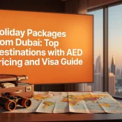 Professional header image for list-based article: Holiday Packages from Dubai: Top Destinations with AED Pr...