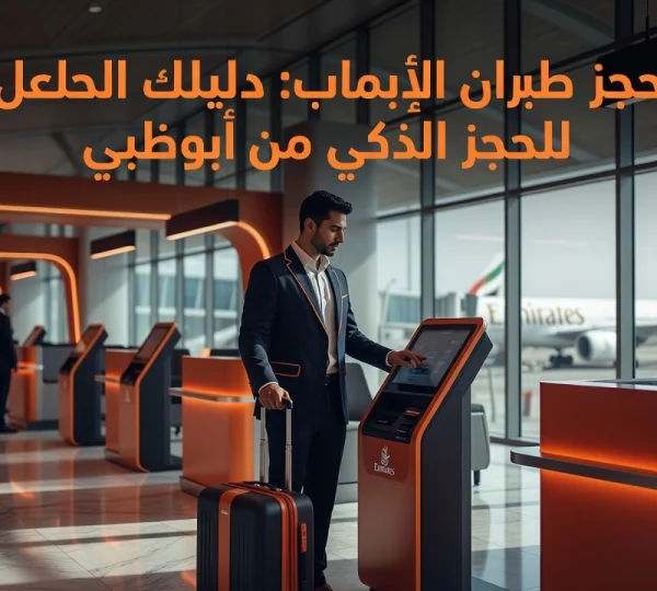 Professional header image for educational tutorial: حجز طيران الامارات: دليلك الكامل للحجز الذكي من أبوظبي