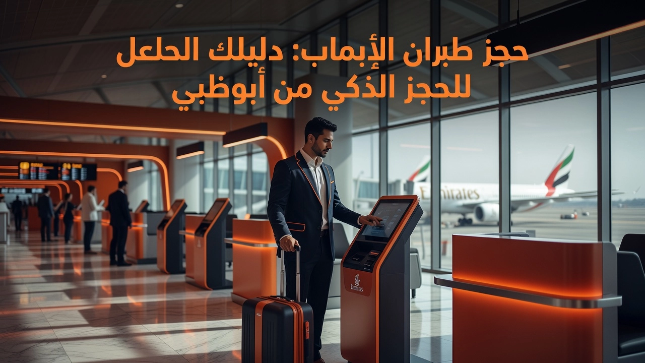 Professional header image for educational tutorial: حجز طيران الامارات: دليلك الكامل للحجز الذكي من أبوظبي