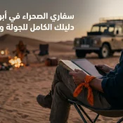 Professional header image for educational tutorial: سفاري الصحراء في أبوظبي: دليلك الكامل للجولة والحجز