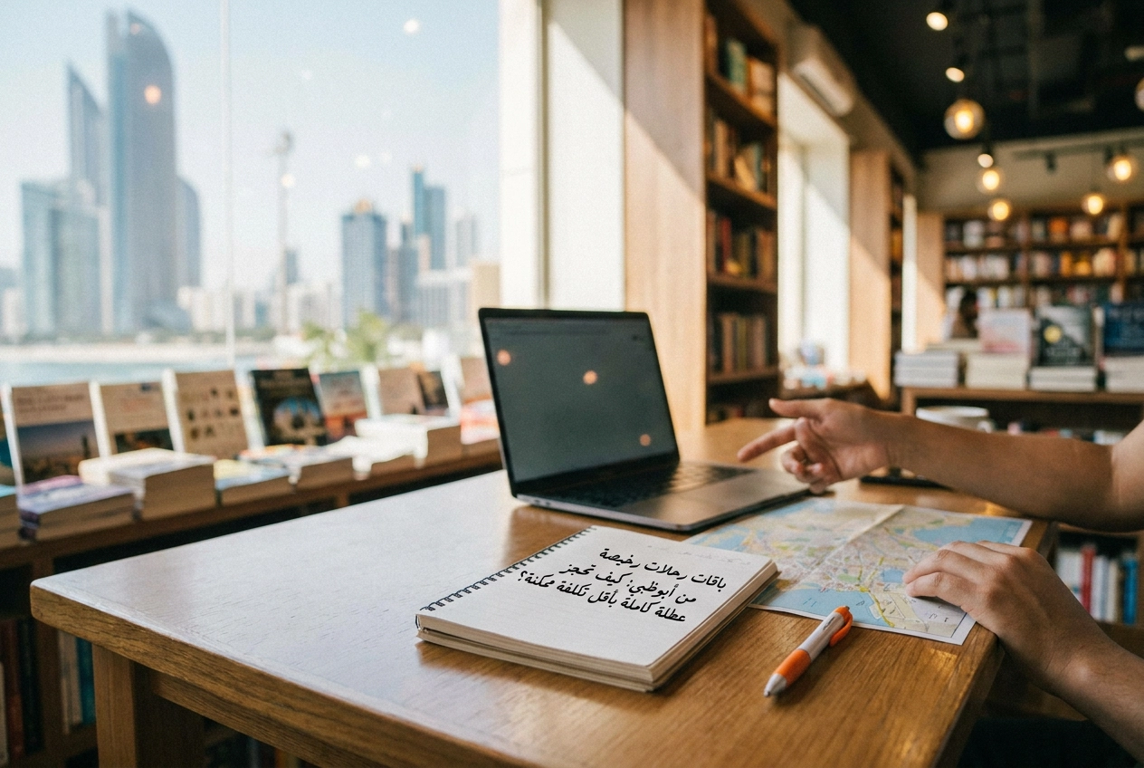 Professional header image for comparison analysis: باقات رحلات رخيصة من أبوظبي: كيف تحجز عطلة كاملة بأقل تكل...